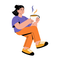 Canvas Print - A flat style illustration showing a person drinking coffee 
