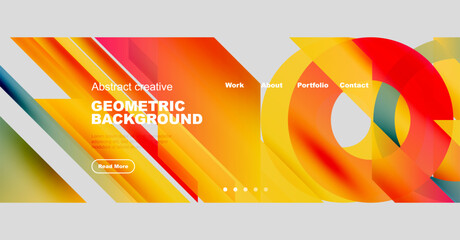 Wall Mural - Bright abstract design features geometric shapes, vibrant colors, website navigation elements. Modern aesthetic suitable for digital projects.