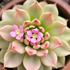 close up of lophophora fricii with a beautiful pink blooms