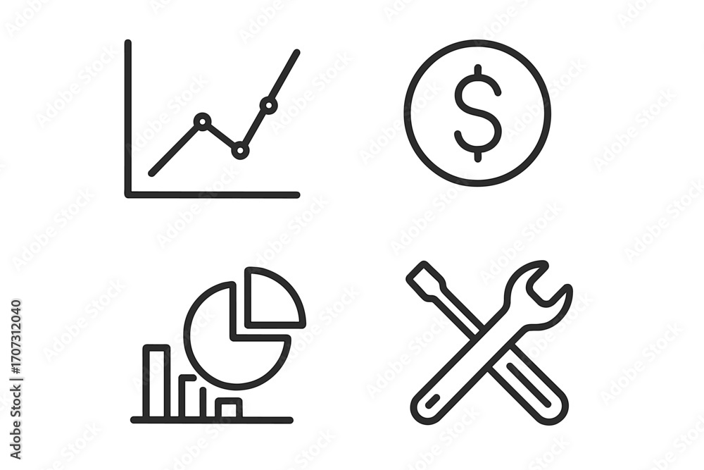 Set of business analytics line icons. Minimalist vector symbols for ...