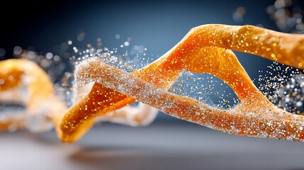 Close-up of an abstract DNA strand with sparkling details against a dark background