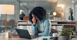 © peopleimages.com - Tired, business and woman with eye strain in office for accounting, work pressure and burnout. Person, laptop and glasses for vertigo risk, employee fatigue and brain fog tension of financial mistake