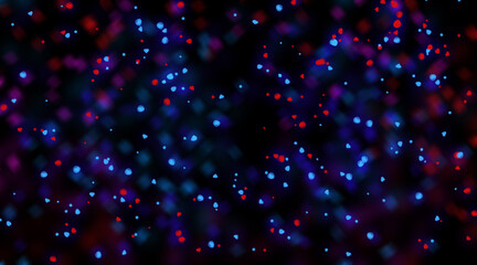 Abstract bokeh lights with vibrant blue and purple hues creating a festive and magical atmosphere