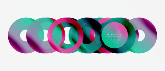 Abstract colorful circles overlap creating dynamic visual effect. Modern design element for backgrounds, banners, presentations.