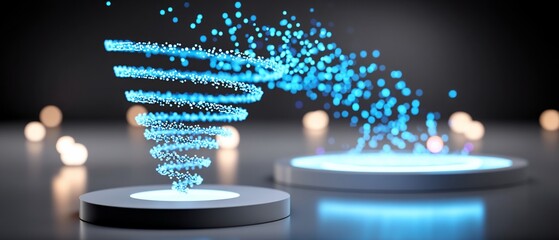 Wall Mural - Digital abstract artwork of data stream, spiral, and glowing platforms