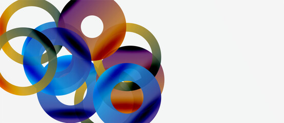 Wall Mural - abstract colorful circles overlap, creating dynamic composition. bright hues blend, forming modern v