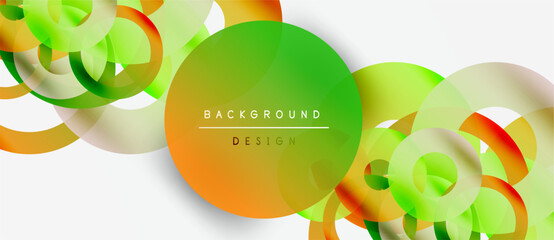 Wall Mural - abstract design features overlapping circles, vibrant green, orange hues. modern aesthetic, clean li