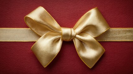 Wall Mural - Red gift box with a gold ribbon tied in a bow on a solid red background, perfect for holiday, celebration, or festive-themed designs.
