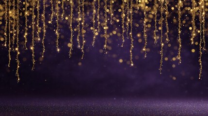 Wall Mural - close-up of a vibrant purple background illuminated by soft, scattered gold bokeh lights, creating a