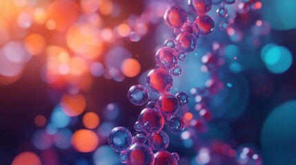 Wall Mural - Vibrant abstract representation of molecular structures. Colorful bubbles intertwine with light. A stunning visual experience that captures the beauty of science. Generative AI