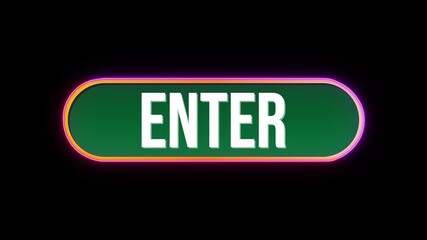 Wall Mural - Enter, Button Click Animation with Computer Mouse Cursor and Luxury Neon Glow Colorful Border on Black Background