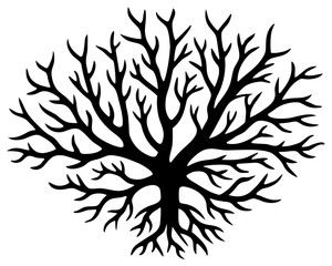 Black silhouette of a bare tree with intricate branches