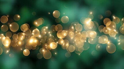 Wall Mural - golden bokeh lights on dark green christmas background with glitter glow festive shimmer fairy light