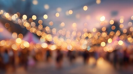 Wall Mural - abstract cream background with warm festive bokeh lights and outdoor celebration glow soft neutral b