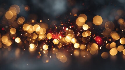 Wall Mural - abstract red gold and black glitter lights background, dreamy festive bokeh with large soft glowing 