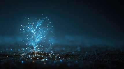 Blue fireworks exploding over reflective water at night