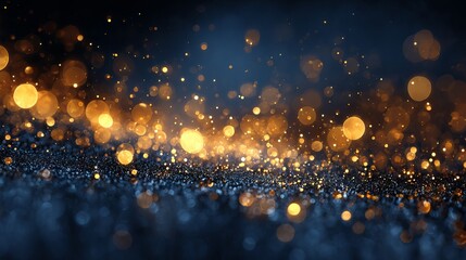 Wall Mural - dreamy christmas garland lights bokeh on dark blue background with large soft glowing orbs festive h