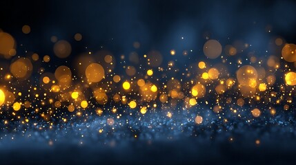 Wall Mural - dreamy christmas garland lights bokeh on dark blue background with large soft glowing orbs festive h