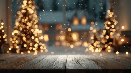 Wall Mural - dreamy christmas bokeh background with glowing light orbs and a fully blurred tree scene behind an e