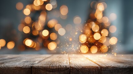 Wall Mural - dreamy christmas bokeh background with glowing light orbs and a fully blurred tree scene behind an e