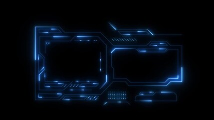 Abstract futuristic background of blue glowing digital numbers. sci f technology HUD picture frame. glowing neon border frame. Digital neon HUD futuristic 4k animation video.