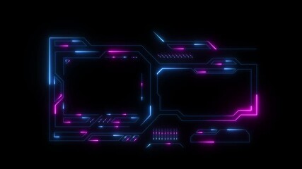 Abstract futuristic background glowing digital numbers.blue and pink sci f technology HUD picture frame. glowing neon border frame. Digital neon HUD futuristic 4k animation video.