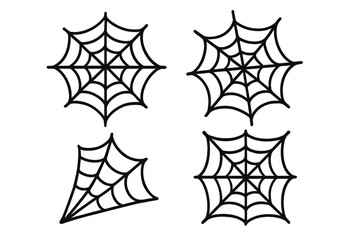 Cobweb icon set. Spider web symbol collection. Halloween decoration element. Spooky scary horror graphic. Vector cartoon illustration. Arachnid net trap for spooky design.