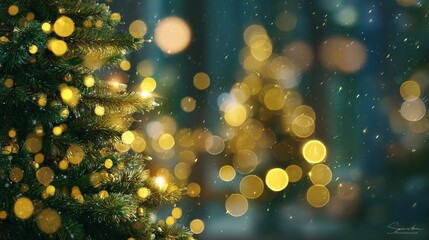 Wall Mural - dreamy christmas tree bokeh background with large soft glowing light orbs festive blurred illuminati