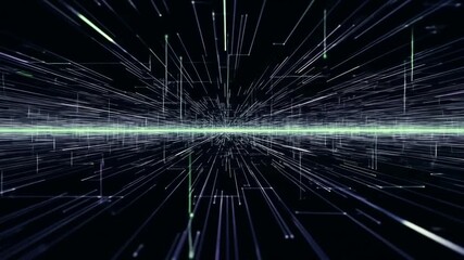 Futuristic technology grid animation with digital data stream and network connections