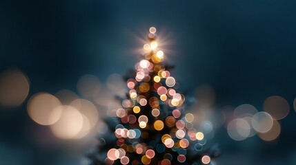 Wall Mural - dreamy christmas tree bokeh background with large soft glowing light orbs and a fully blurred festiv