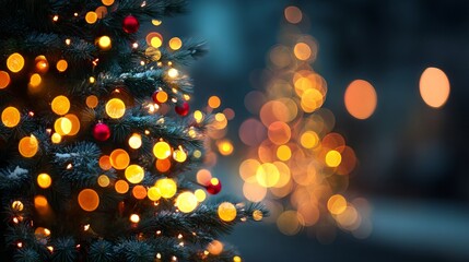 Wall Mural - macro christmas bokeh lights with glowing orbs soft focus dreamy festive background defocused holida