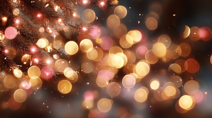 Wall Mural - macro christmas bokeh lights with glowing orbs soft focus dreamy festive background defocused holida