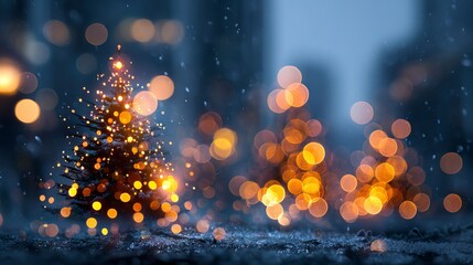 Wall Mural - wooden dark tabletop with dreamy christmas bokeh lights background glowing soft light orbs festive d