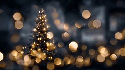 Wall Mural - dreamy festive bokeh christmas lights with large soft glowing orbs on a dark fully blurred backgroun