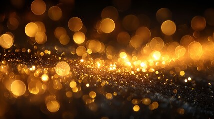 Wall Mural - dreamy golden bokeh lights on black background with large soft glowing orbs festive abstract blur id