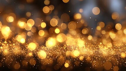 Wall Mural - dreamy golden bokeh lights on black background with large soft glowing orbs festive abstract blur id