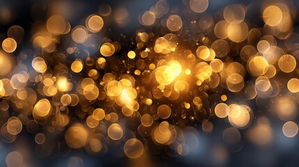 Wall Mural - dreamy golden bokeh lights on black background with large soft glowing orbs festive abstract blur id