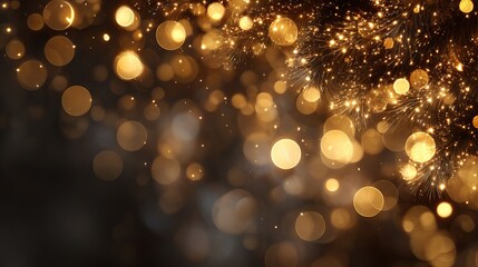 Wall Mural - dreamy golden holiday bokeh background with large soft glowing orbs sparkling particles and festive 