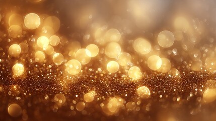 Wall Mural - dreamy golden holiday bokeh background with large soft glowing orbs sparkling particles and festive 