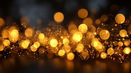 Wall Mural - golden glitter bokeh lights background with large soft orbs dreamy festive glow dark abstract sparkl