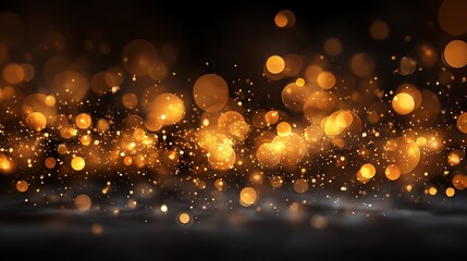 Wall Mural - golden glitter bokeh lights background with large soft orbs dreamy festive glow dark abstract sparkl