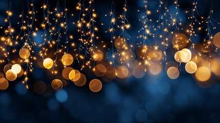Wall Mural - holiday illumination with christmas garland bokeh lights on a dark blue background festive glow and 