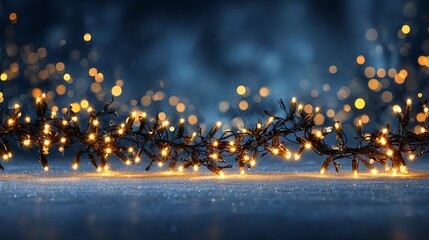 Wall Mural - holiday illumination with christmas garland bokeh lights on a dark blue background festive glow and 
