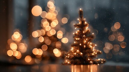 Wall Mural - dreamy christmas tree lights bokeh on dark background with large soft glowing orbs festive warm spar