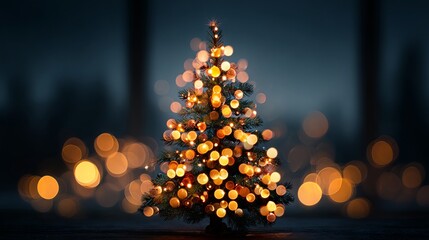 Wall Mural - dreamy christmas tree lights bokeh on dark background with large soft glowing orbs festive warm spar