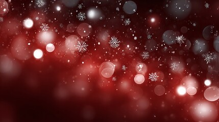 Wall Mural - dreamy red christmas bokeh background with snowflakes soft glowing light orbs festive defocused wint