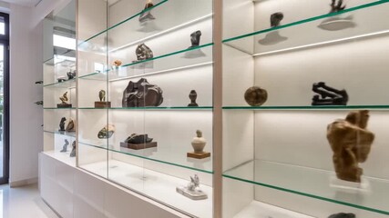 Modern display case with art and artifacts