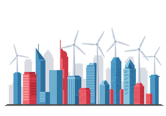 Modern Cityscape with Wind Turbines.