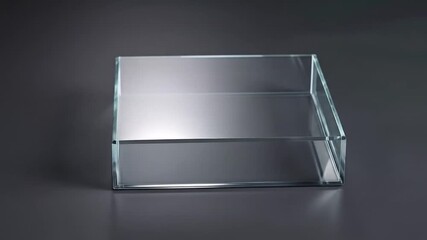 Clear glass square tray on dark surface