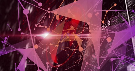 Wall Mural - Radiating central red glowing hub linking data nodes and overlays in cyberspace, with grid lines